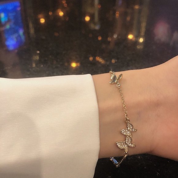 Golden Rhinestone Butterfly Bracelets - Picture 5 of 12